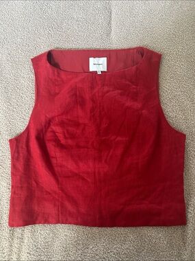 Reformation Red Linen-Blend Sleeveless Shell Top